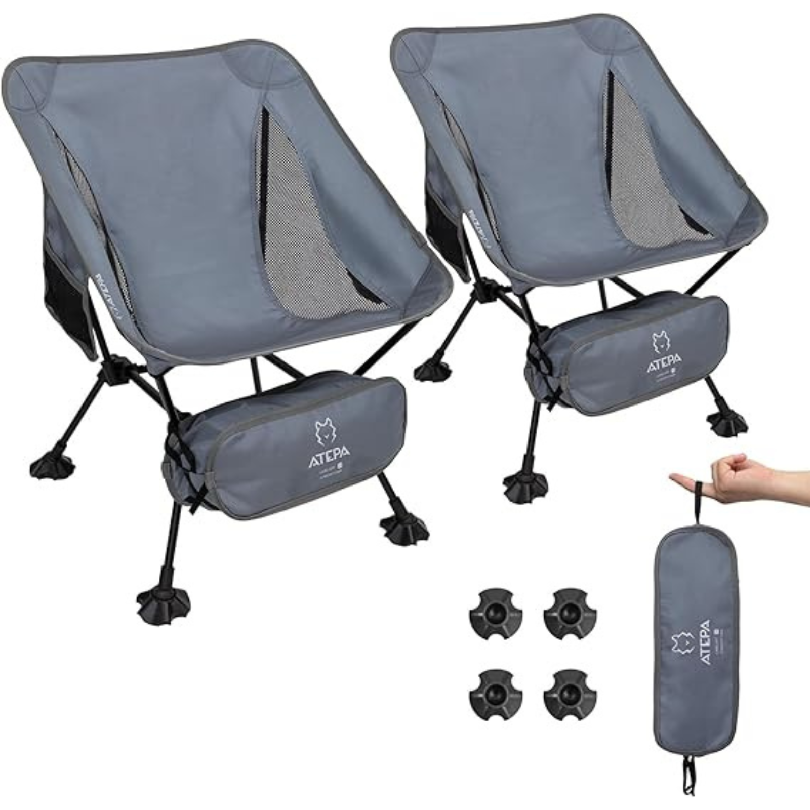 ATEPA Foldable Camping Chair Ultralight Square Tall Chair（2 Pack）