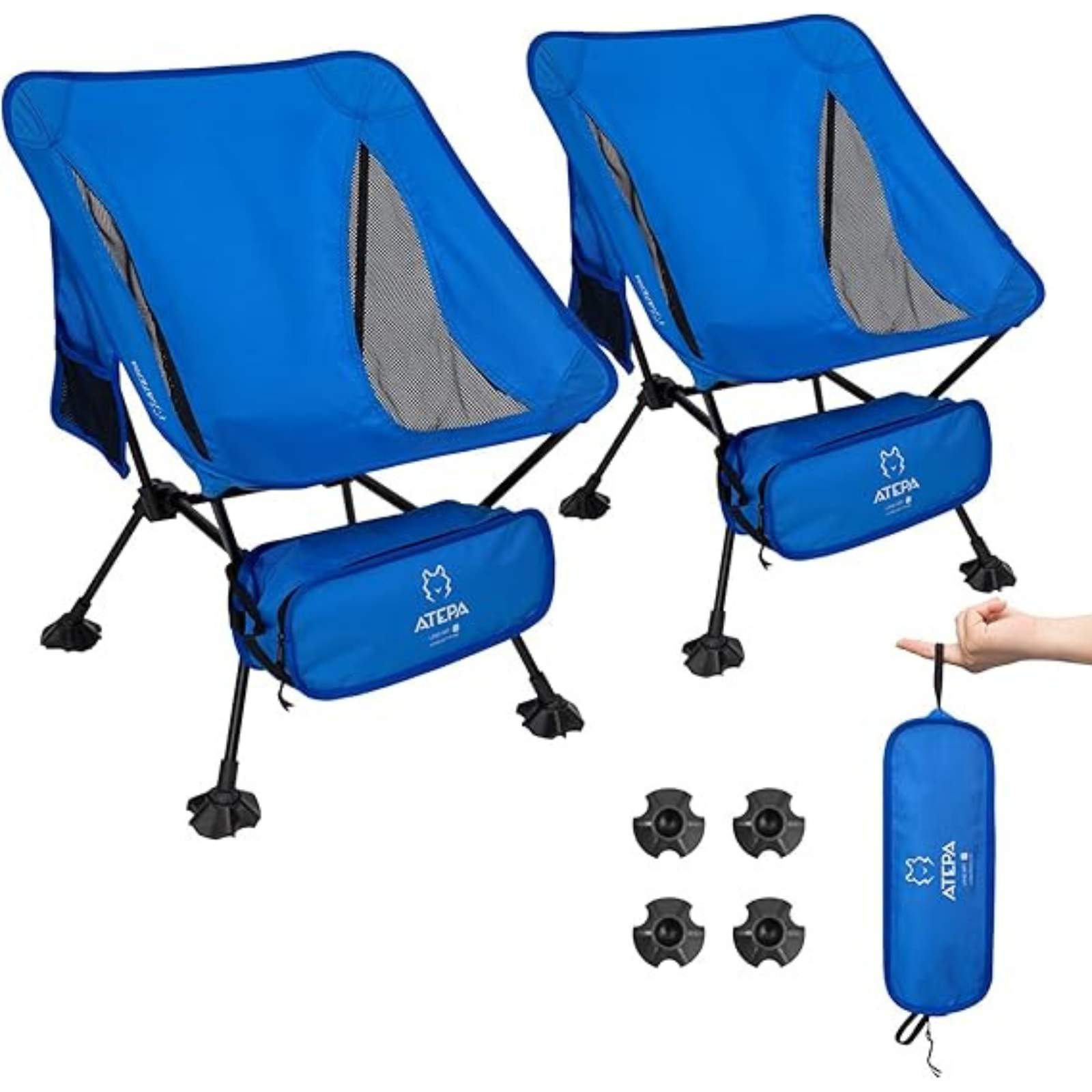 ATEPA Foldable Camping Chair Ultralight Square Tall Chair（2 Pack）