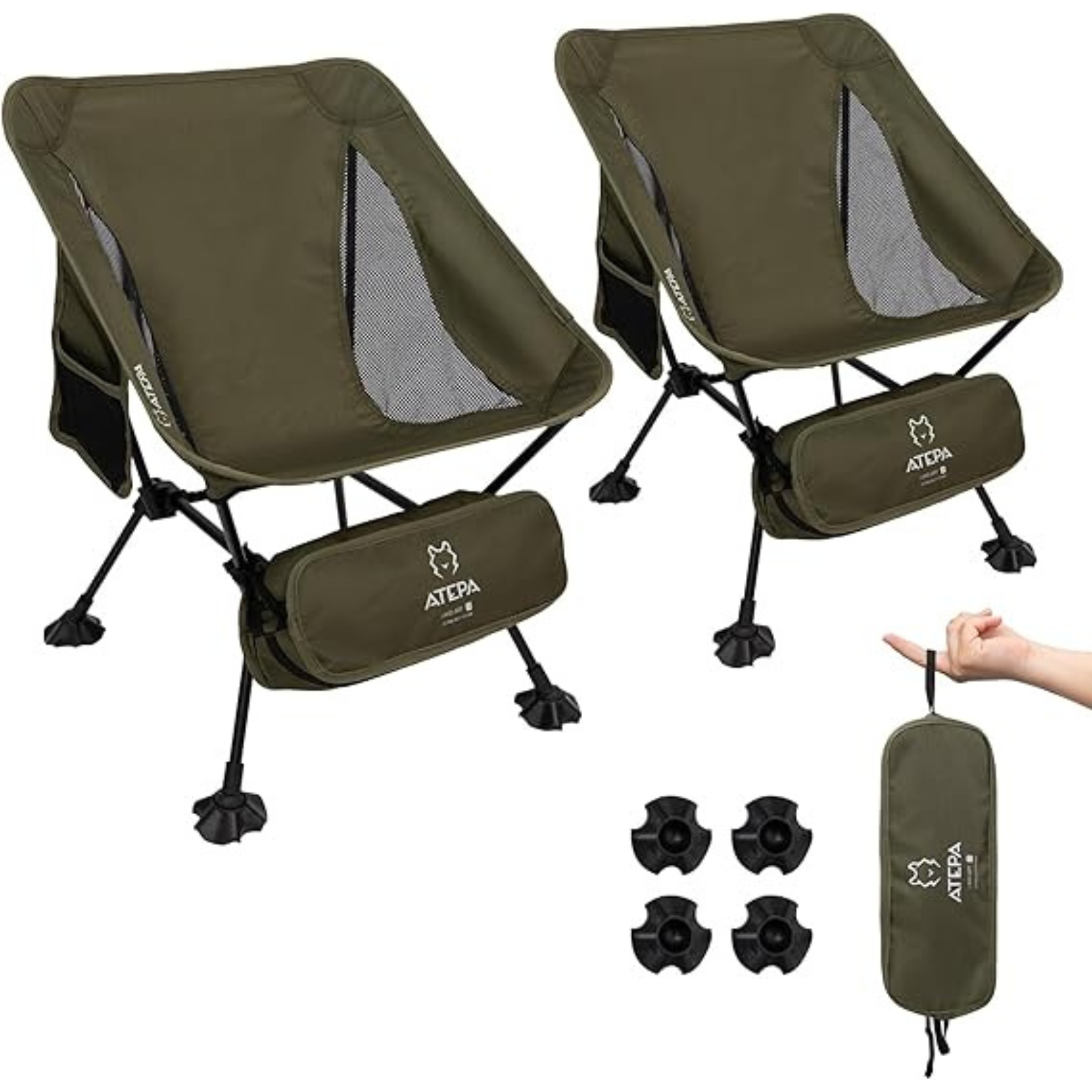 ATEPA Foldable Camping Chair Ultralight Square Tall Chair（2 Pack）