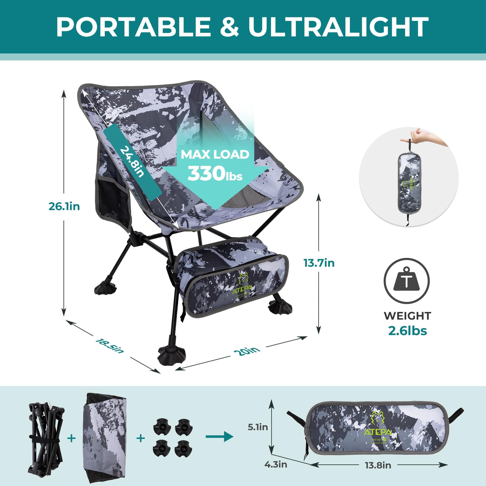 ATEPA Ultralight Square Tall Camping Chair