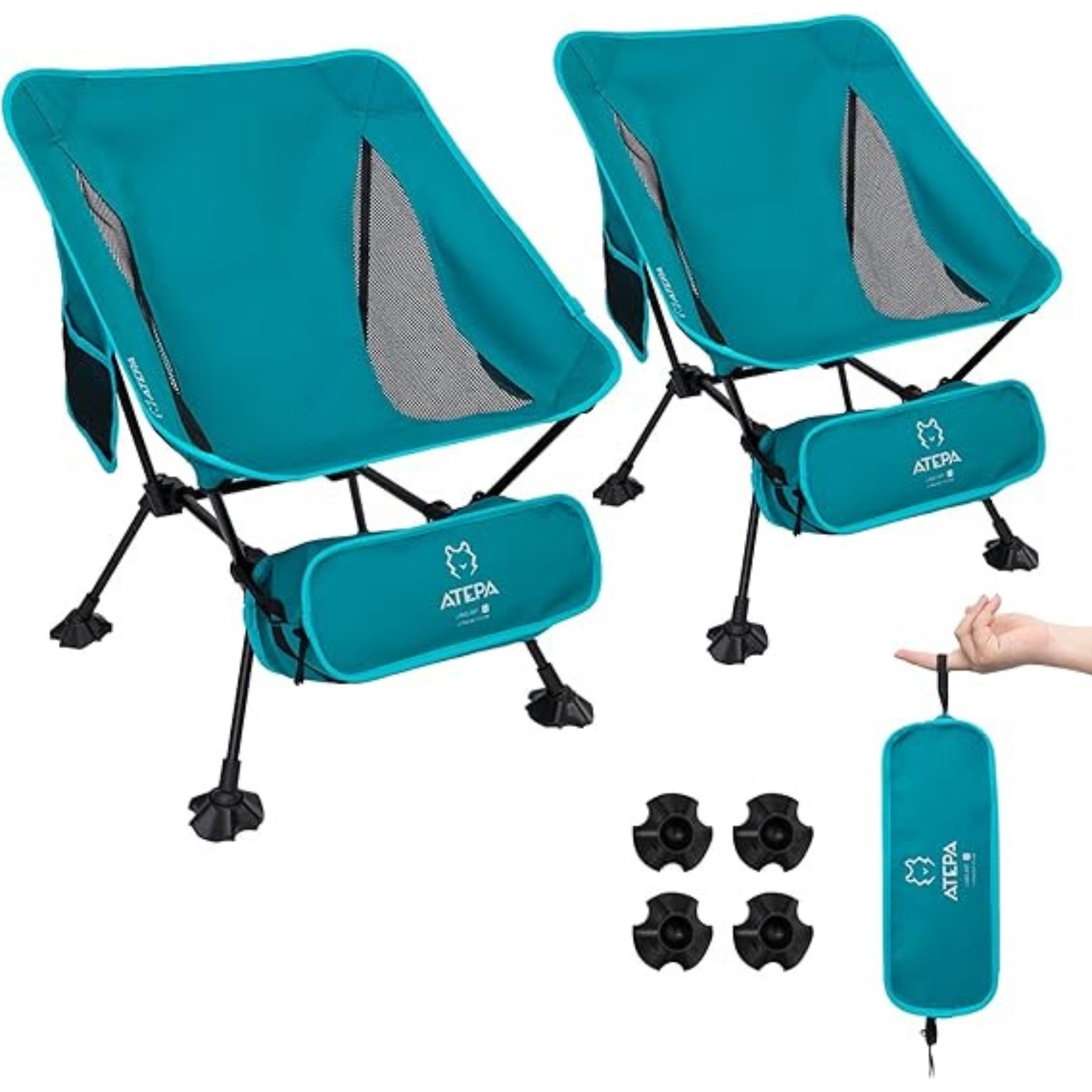 ATEPA Foldable Camping Chair Ultralight Square Tall Chair（2 Pack）