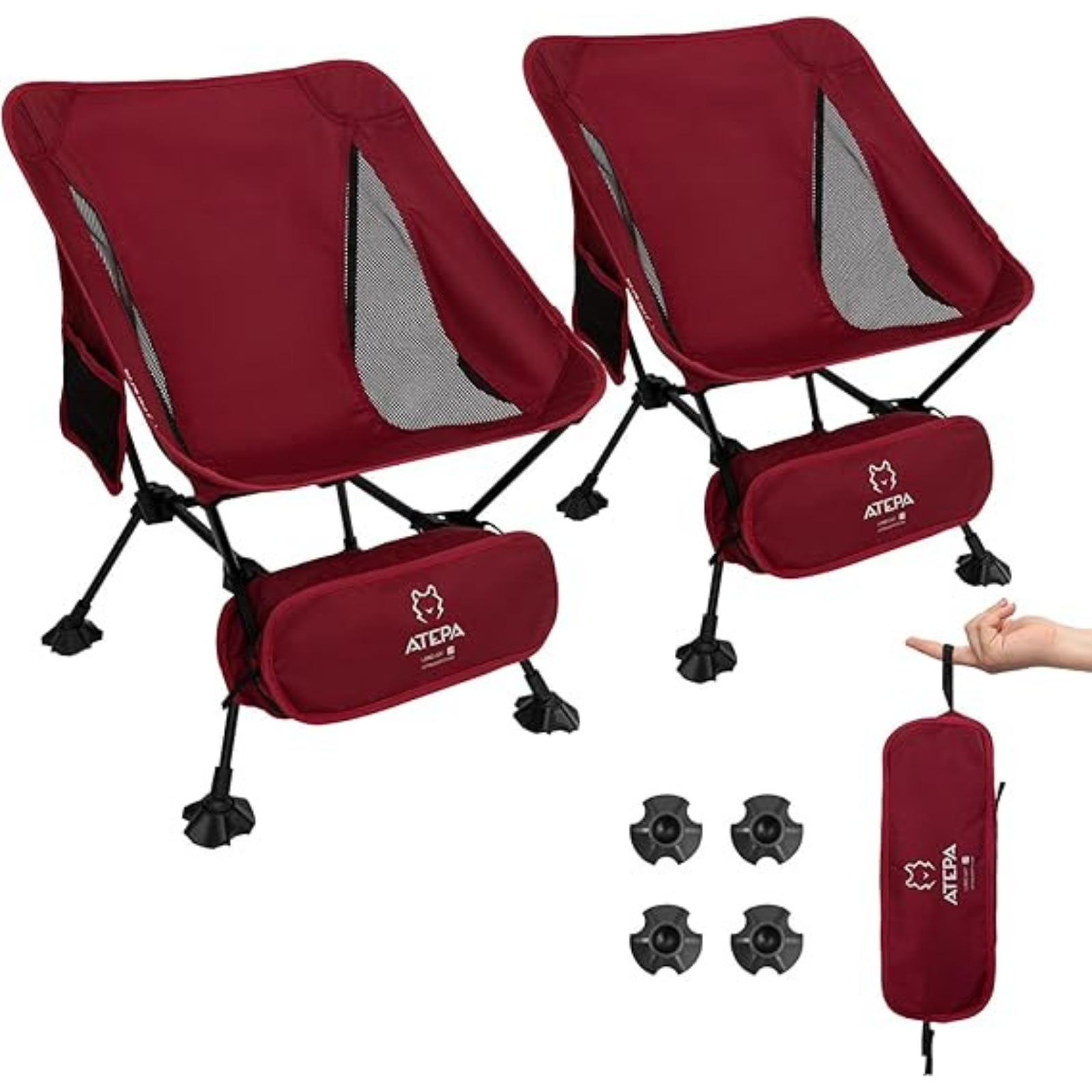 ATEPA Foldable Camping Chair Ultralight Square Tall Chair（2 Pack）