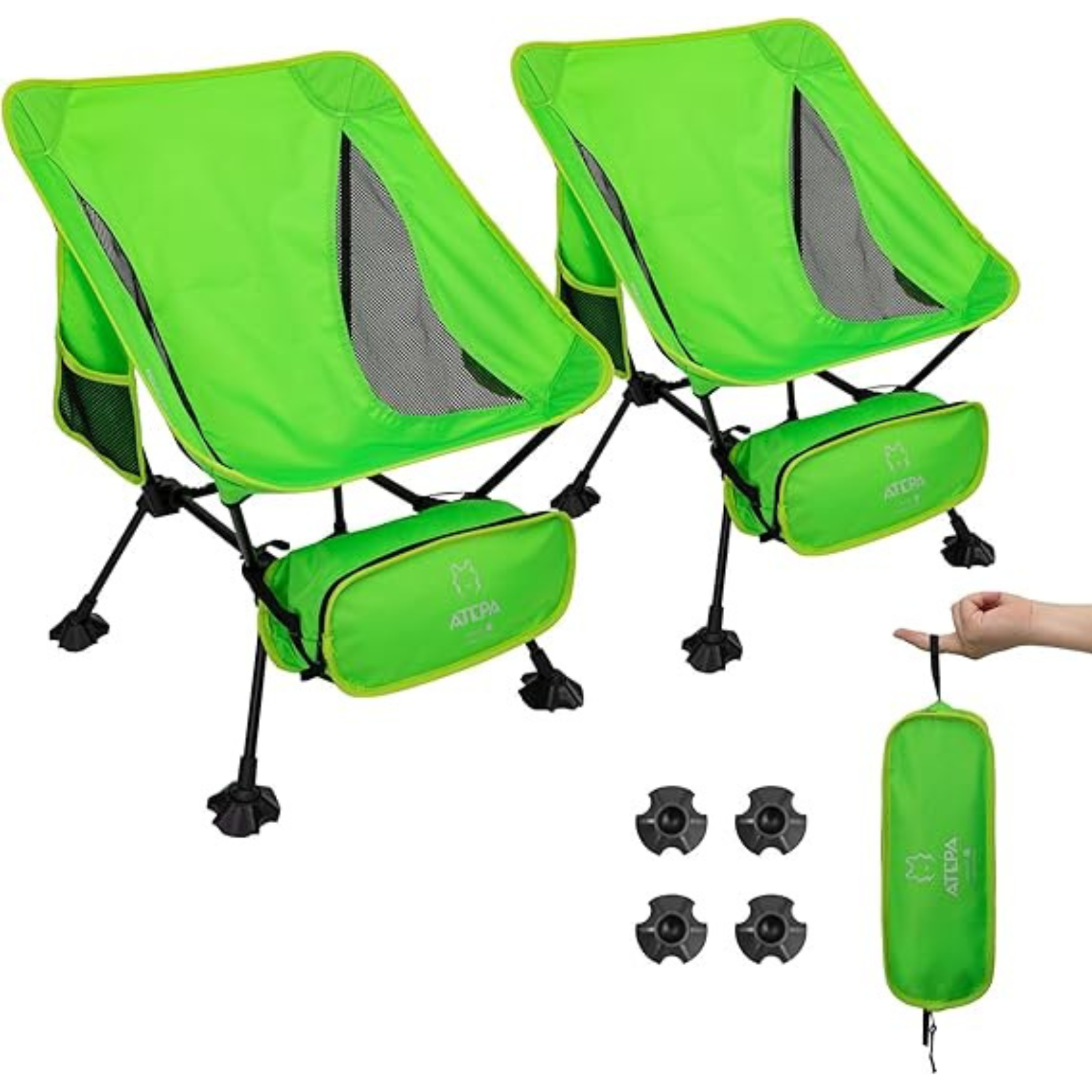 ATEPA Foldable Camping Chair Ultralight Square Tall Chair（2 Pack）