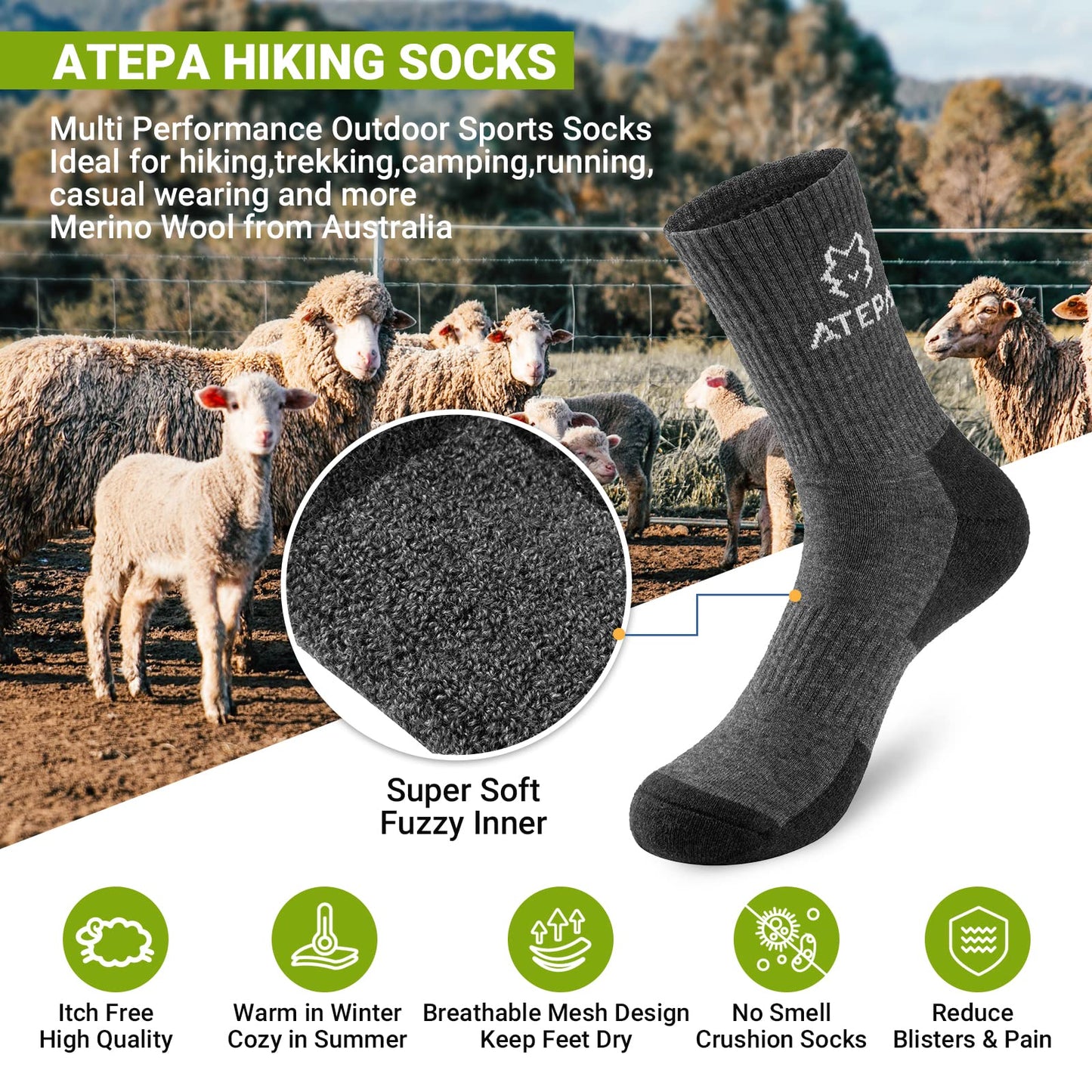 ATEPA 50% Wool Socks (1 Pair)