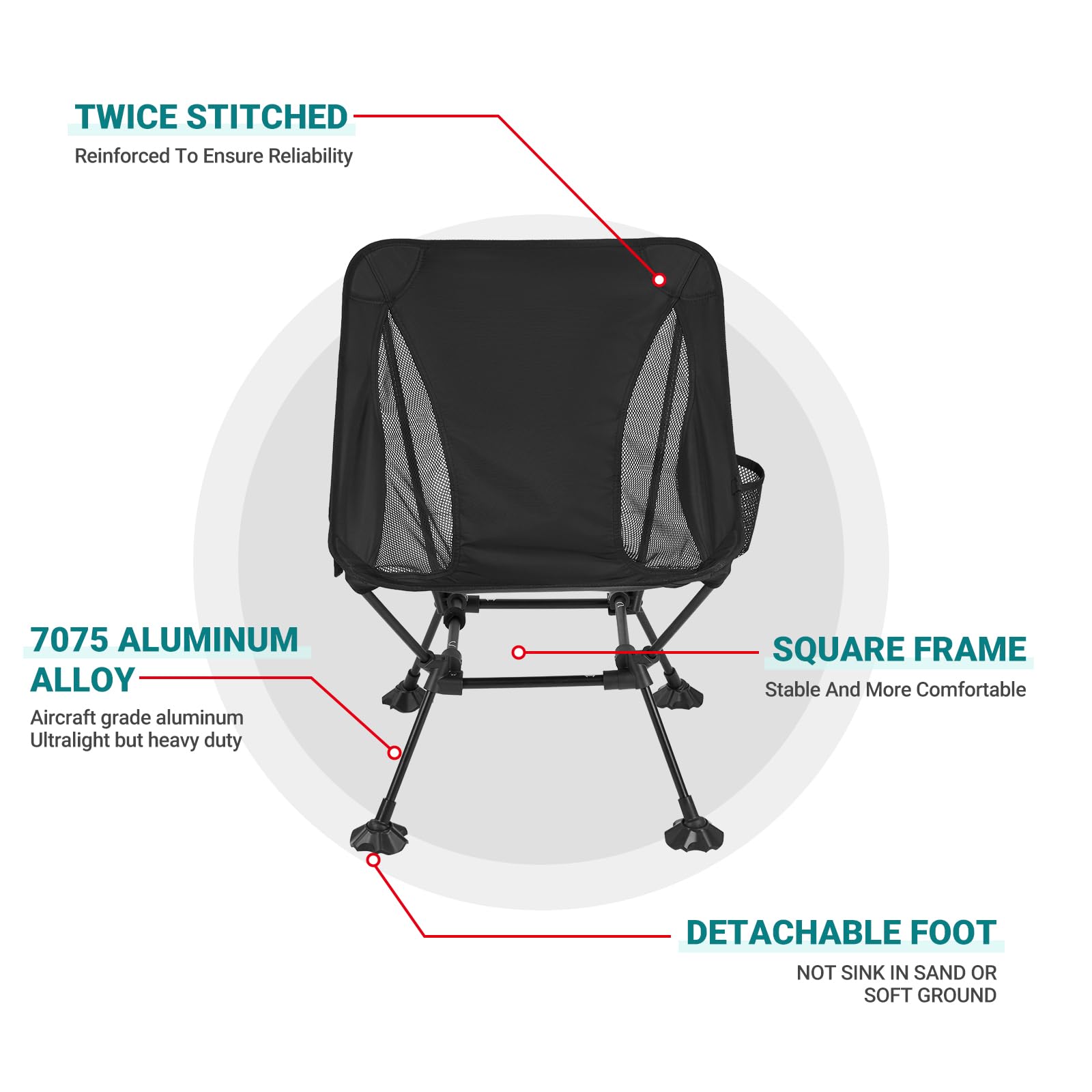 ATEPA Ultralight Square Tall Chair Set of 2 Lightweight Camping Folding Chair